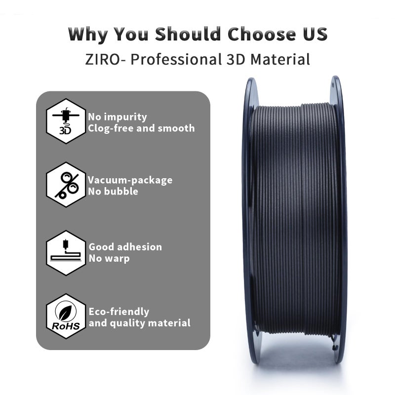 ZIRO Carbon Fiber PLA Filament 1.75mm, CF PLA 3D Printer Filament, Reinforced Material 0.8KG Spool, 15% Carbon Fiber Contained, Fits for Almost All FDM 3D Printers, 1.76lbs, Black - Image 2